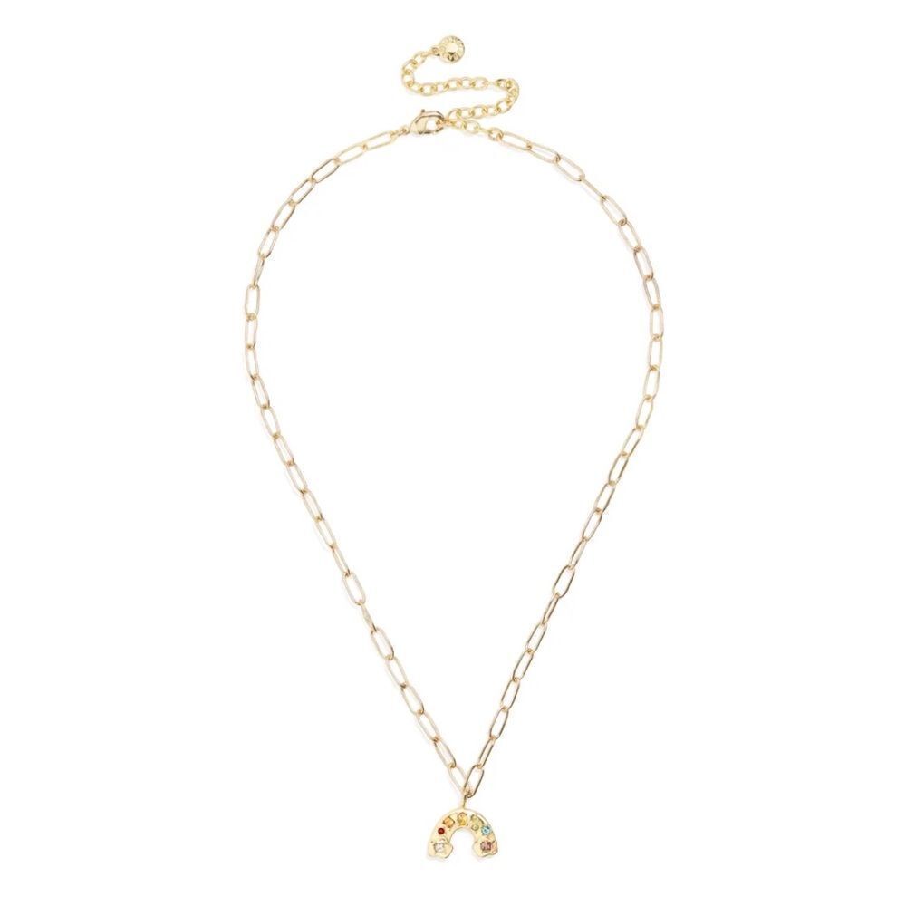 BaubleBar Gold-Plated Small Hera Link Rainbow Pendant Necklace New